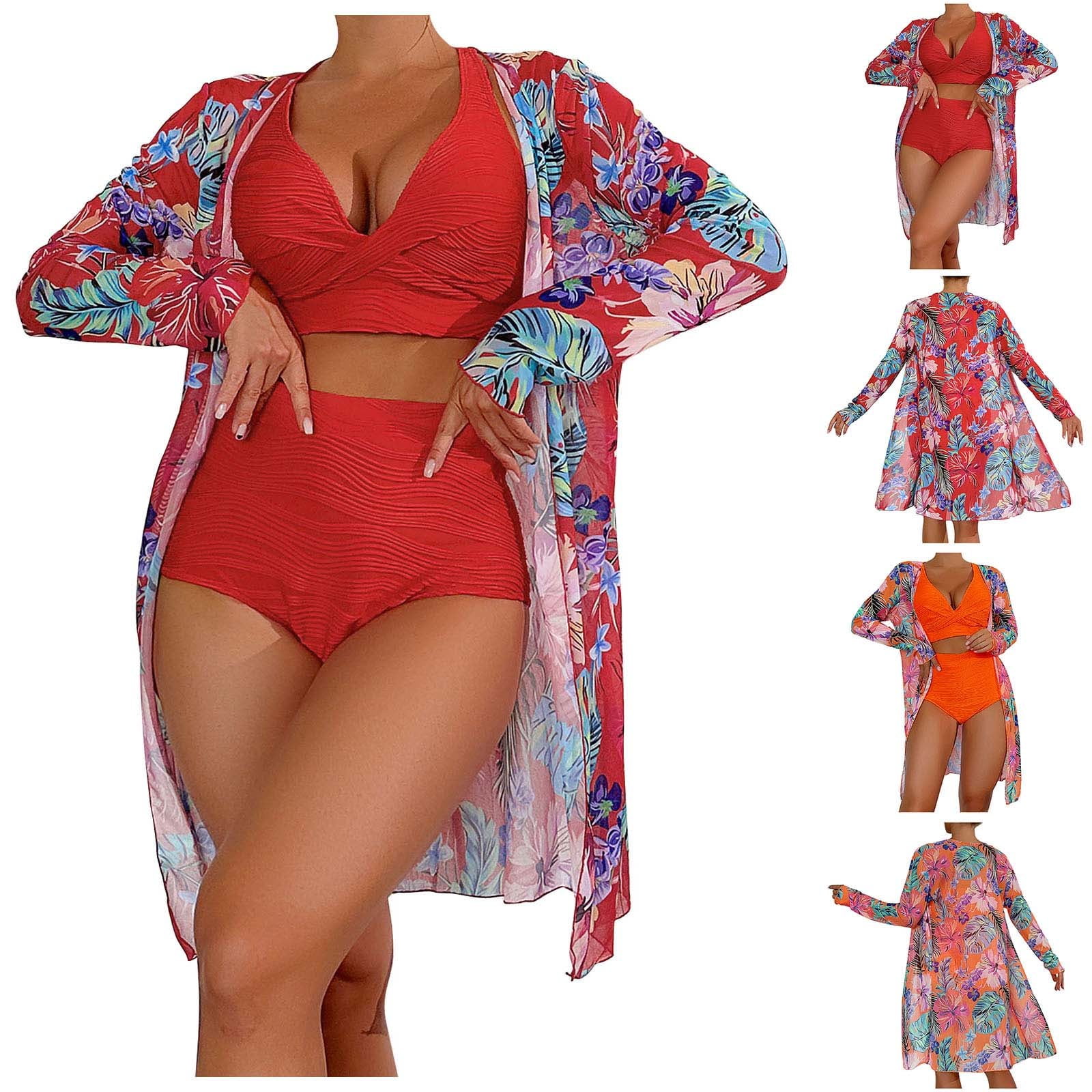 Split Three Piece Long Sleeve Bikini Swimsuit