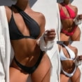 thumbnail image 1 of Jacenvly 2024 High Waist Bikini Swimsuit for Women Quick Drying Womens Casual Bandage Bikini Swimwear Swimsuit Beachwear Set Multicolor Trendy Beach Bikini Wrap Black, 1 of 6