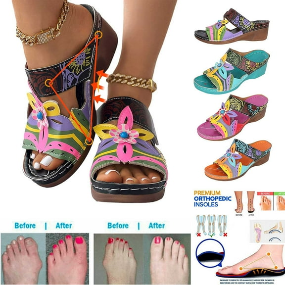 Jacenvly 2024 New Bohemian Fashion Non-Slip Orthopedic Sandals,Fashion Shoes Comfortable Slippers with Arch Support Slip on Sandals Black Sandals for Women