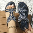 thumbnail image 1 of Jacenvly 2024 New Bohemian Women Flats Wedge Heel Open Toe Comfortable Shoes Roman Sandals Navy Sandals for Women, 1 of 7