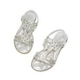 thumbnail image 1 of Jacenvly 2024 New Bohemian Women Flats Wedge Heel Open Toe Comfortable Shoes Roman Sandals Silver Sandals for Women, 1 of 4