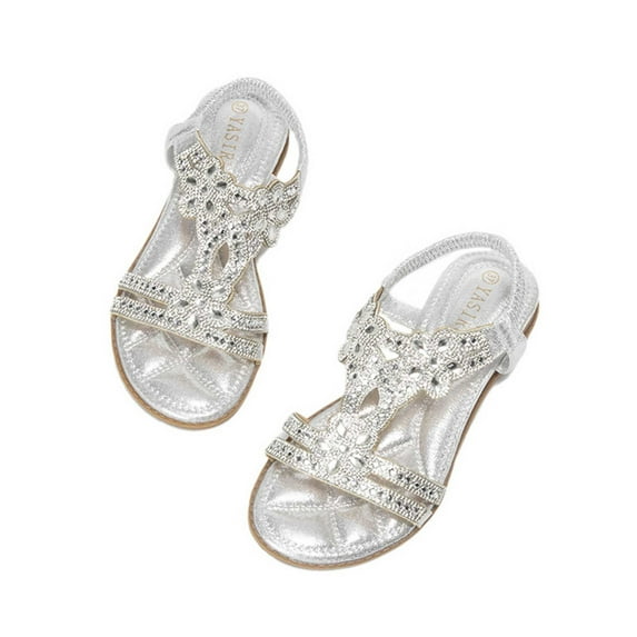 Jacenvly 2024 New Bohemian Women Flats Wedge Heel Open Toe Comfortable Shoes Roman Sandals Silver Sandals for Women