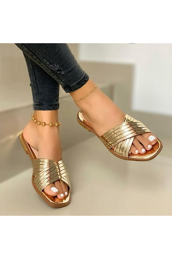 2024 New Comfortable Flat Open Toe Casual Outdoor Slippers Easy Wear off Beach Sandals Women Gold Sandals for Women