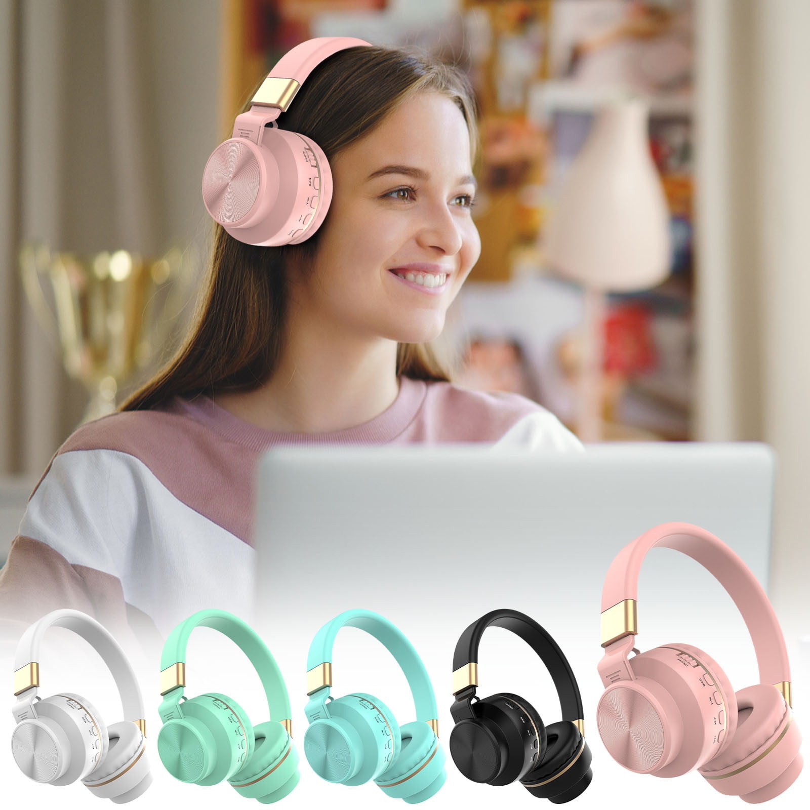 Jacenvly 2024 New Earphones Wireless Clearance Headworn Bluetooth Wireless Mobile Music Foldable 0414