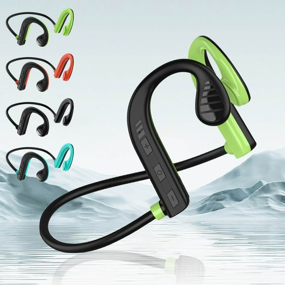 Jacenvly 2024 New Earphones Wireless Clearance Hifi Bones-Conduction Wireless Headphone Upgrade Bluetooth Bone-Drive Support Card Headset Stereo Earphone Sport Wireless Headphones Green