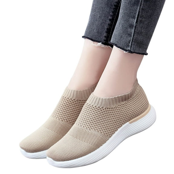 Jacenvly 2024 New Four Seasons Plus Size Fashion Slipsole Casual Mesh Breathable Women's Sports Shoes Khaki Sandals for Women