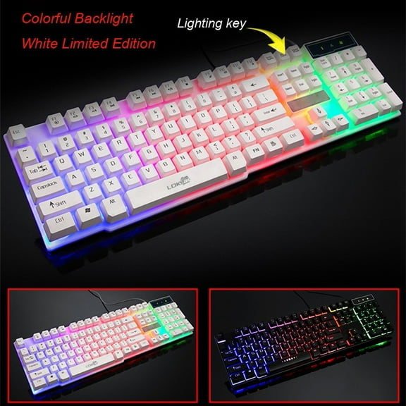 Jacenvly 2024 New Gaming Keyboard Colorful Crack Led Illuminated Backlit Usb Wired Pc Gaming Keyboard White