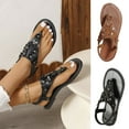 thumbnail image 1 of Jacenvly 2024 New Glamorous Outdoors T-Strap Flat Sandals Women Flower Decor Toe Post Thong Sandals Black Sandals for Women Clearance, 1 of 7