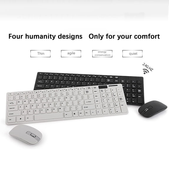 Jacenvly 2024 New Keyboard And Mouse Hk-06 Ultra-Thin Silent 2.4G Wireless Keyboard And Mouse Set 1600Dpi White