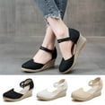 thumbnail image 1 of Jacenvly 2024 New Knitted Round Toe Wedge Buckle Sandals Women's High Heel Summer Casual Baotou Back Empty Sandals Beige Sandals for Women, 1 of 9