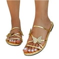 thumbnail image 1 of Jacenvly 2024 New Large Butterflys Flat Bottom Slippers Women Wearing Beach Sandals Gold Sandals for Women, 1 of 5