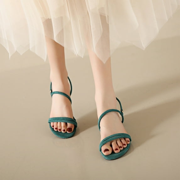 Jacenvly 2024 New Medium Heel Strap Sandals for Women Summer New Thick Heel Two-Wear Sandals for Women Green Sandals for Women