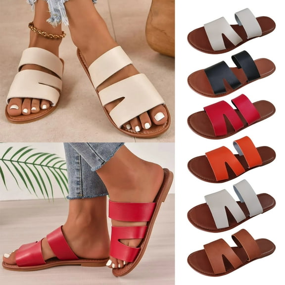 Jacenvly 2024 New New Summer Flat Shoes with Women's Sandals and Casual Open Toe Slippers Beige Sandals for Women