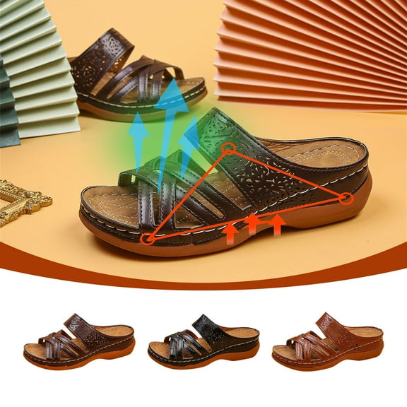 Jacenvly 2024 New New Wedge Heel Women's Sandals Stitched Hollow Slippers Massage Women's Shoes Black Sandals for Women