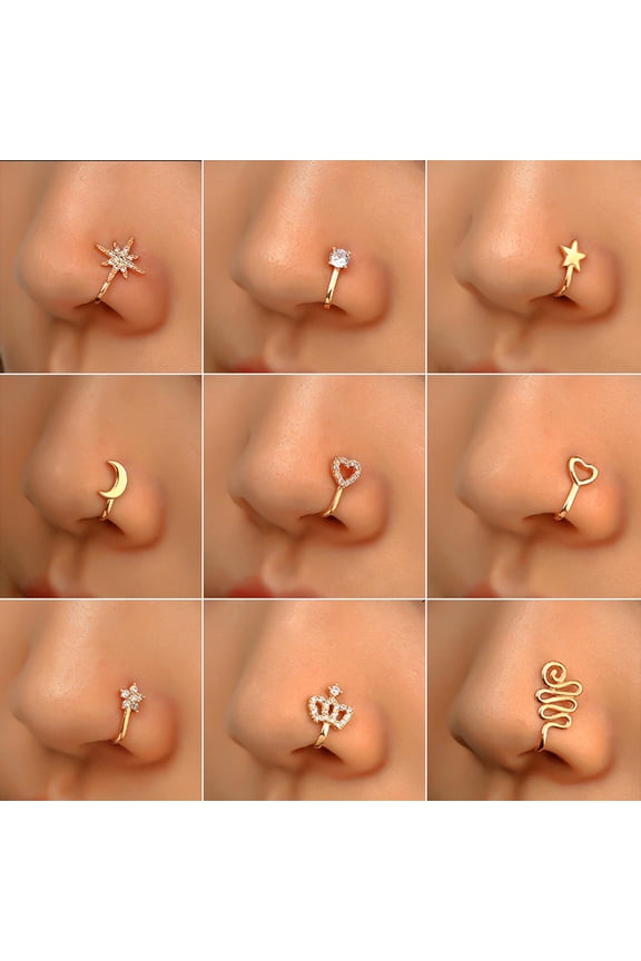 2024 New Pendant Necklace U Shaped Fake Nose Diamond Studded Nose Nail No Hole Nose Clip Piercing Jewelry Jewel Art White