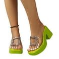 thumbnail image 1 of Jacenvly 2024 New Rhinestone Transparent One-Line Platform Thick-Soled High-Heeled Rectangular-Toe Slippers Green Sandals for Women Clearance, 1 of 5