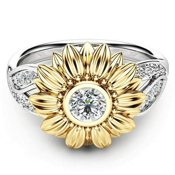 Jacenvly 2024 New Rings For Women Exquisite Women'S Two Tone Floral Ring Round Sunflower Jewel Gifts For Her Sliver