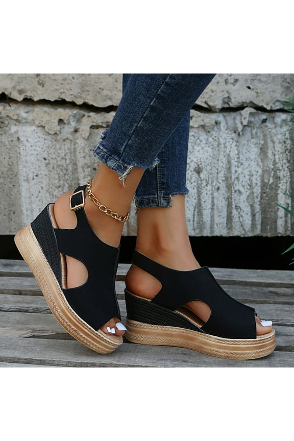 2024 New Sandals for Women Dressy Summer Womens Slingback Open Toe Wedges High Heels Beach Sandals Black Sandals for Women