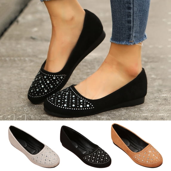 Jacenvly 2024 New Spring and Flat Bottom Shallow Mouth Women's Shoes Round Toe Rhinestone Casual Shoes Beige Sandals for Women