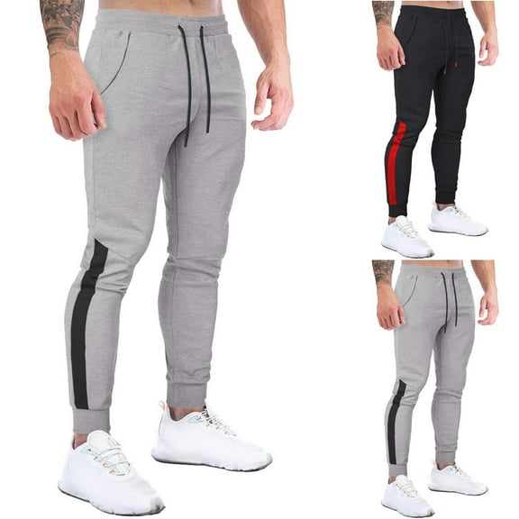 Jacenvly 2024 New Summer Casual Pants for Men Men Fashion Solid Casual Elastic Waist with Pocket Trousers Sport Pants Striped Breathable Mens Slacks Black