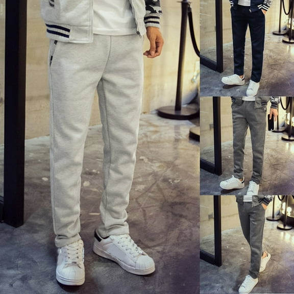 Jacenvly 2024 New Summer Casual Pants for Men Men Casual Loose Solid Drawstring Elastic Waist Long Pants Trousers Quick Drying Mens Slacks Dark Blue