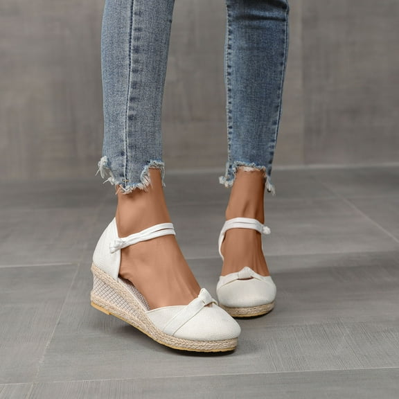 Jacenvly 2024 New Summer Ladies Shoes Platform Wedge Heel Closed Toe Sandals Casual Women's Sandals White Sandals for Women New