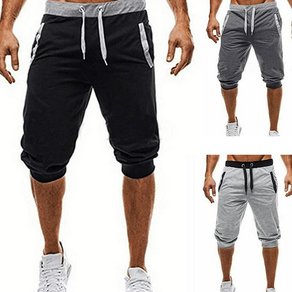 Jacenvly 2024 New Summer Mens Shorts Men Sport Fitness Jogging Elastic Stretchy Bodybuilding Bermuda Sweatpants Solid Breathable Fashion Swim Trunks Black