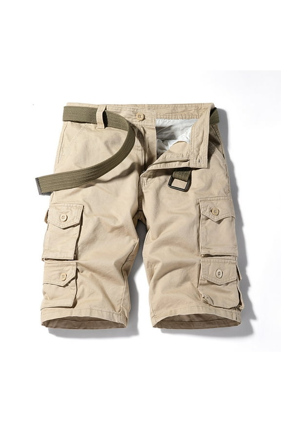 2024 New Summer Mens Shorts Men's Casual Color Outdoors Pocket Beach Work Trouser Cargo Shorts Pant Solid Skin-Friendly Short Trousers Khaki