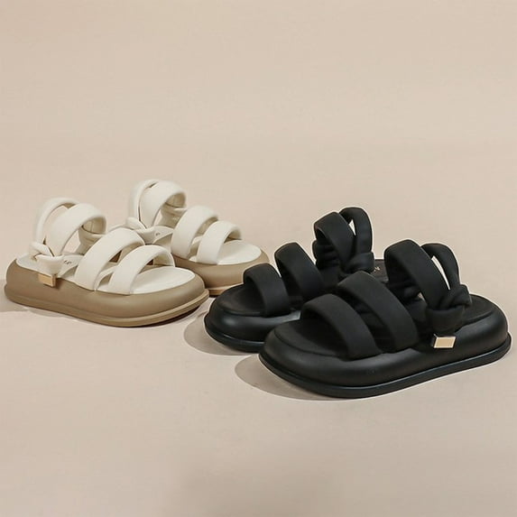 Jacenvly 2024 New Summer Outdoor Fashion Sports Flat Shoes Casual Comfortable Middle Heel Muffin Bottom Slippers Beige Sandals for Women