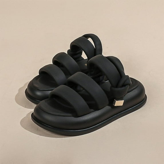 Jacenvly 2024 New Summer Outdoor Fashion Sports Flat Shoes Casual Comfortable Middle Heel Muffin Bottom Slippers Black Sandals for Women