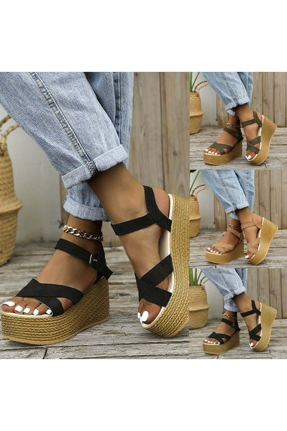 2024 New Summer Plus-Size New Muffin Wedge Suede Fish Mouth Sandals Army Green Sandals for Women