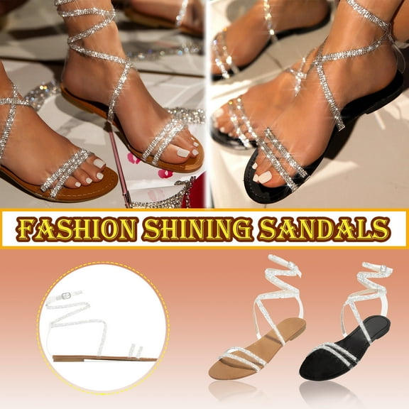 Jacenvly 2024 New Summer Women Ladies Fashion Casual Flat Retro Slippers Crystal Shoes Sandals Black Sandals for Women