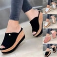 thumbnail image 1 of Jacenvly 2024 New Summer Womens Fashion Slope Heel Flip Flop Solid Shoes Sandals Beige Sandals for Women, 1 of 4
