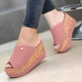 thumbnail image 1 of Jacenvly 2024 New Summer Womens Fashion Slope Heel Flip Flop Solid Shoes Sandals Pink Sandals for Women, 1 of 4