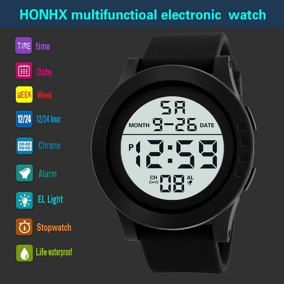 Jacenvly 2024 New Watch Honhx Mens Led Digital Display Watch Date Sport Women Outdoor Electronic Watch Watches for Men Gifts for Dad