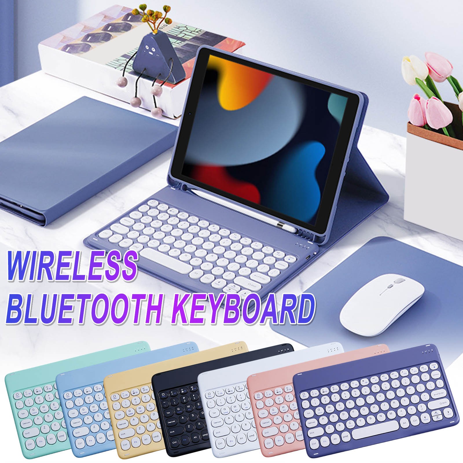 Jacenvly 2024 New Wireless Keyboard Portable Bluetooth Colorful Computer Keyboards Wireless Mini Compact Retro Typewriter Flexible Design Keyboard With Compact Slim Profile Blue