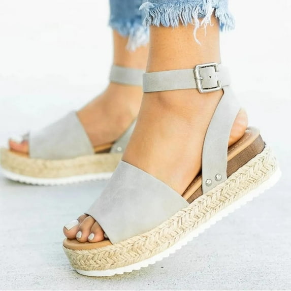 Jacenvly 2024 New Woman Summer Fashion Sandals Open Toe Casual Wedge Shoes Casual Shoes Gray Sandals for Women