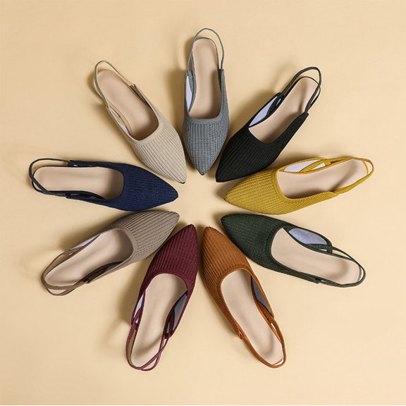 Jacenvly 2024 New Women Knitting Fabric Flats Slingbacks Comfort Walking Work Shoes Beige Sandals for Women