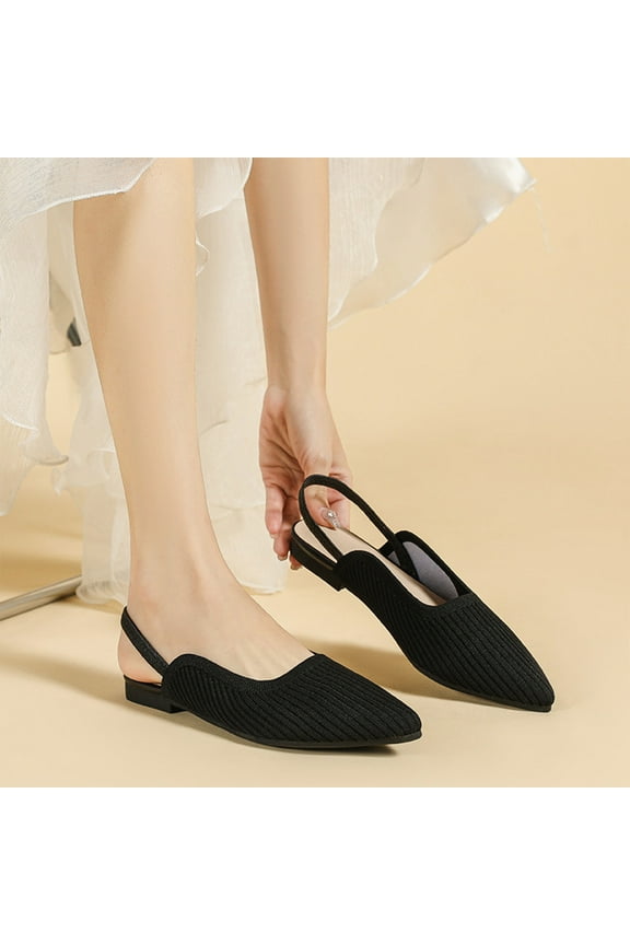 2024 New Women Knitting Fabric Flats Slingbacks Comfort Walking Work Shoes Black Sandals for Women