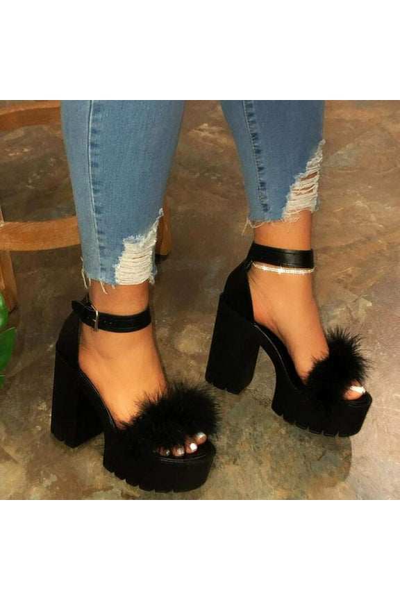 2024 New Women's Chunky Heels Open Toe Comfy Casual Shoes Comfortable Sandals Black Sandals for Women