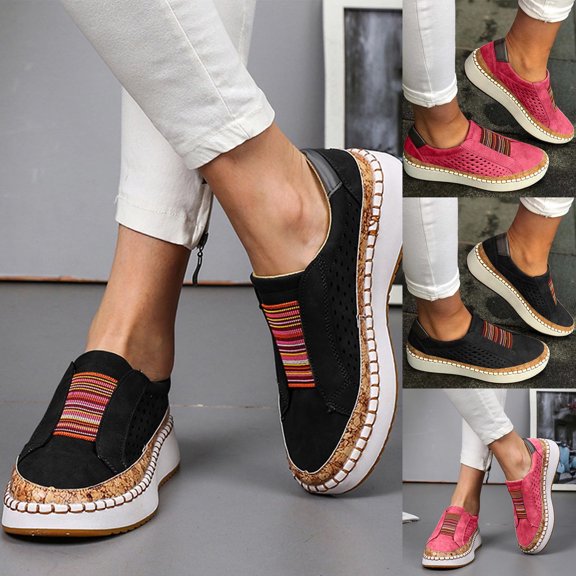 Jacenvly 2024 New Women's Fashion Casual Hollow-Out Round Toe Slip on Shoes Sneakers Black Sandals for Women