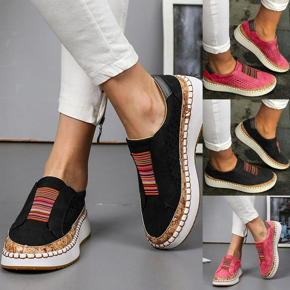 Jacenvly 2024 New Women's Fashion Casual Hollow-Out Round Toe Slip on Shoes Sneakers Black Sandals for Women