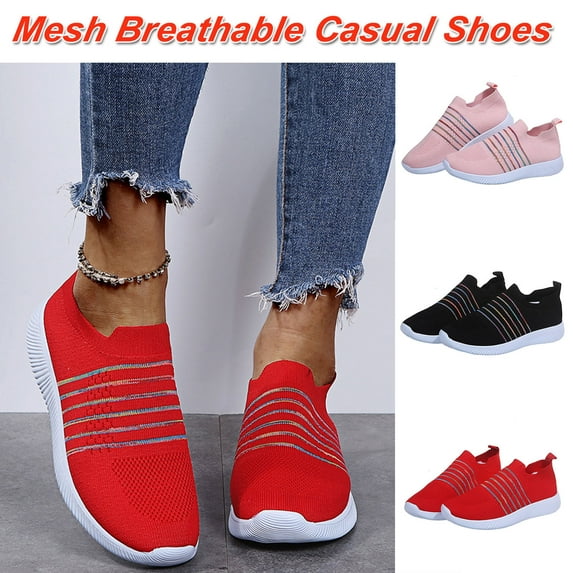 Jacenvly 2024 New Women's Fashion Casual Mesh Breathable Slip on Sneakers Loafers Shoes Black Sandals for Women