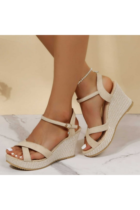 2024 New Women's New Summer Plus-Size Casual One-Line Platform Sandals with Wedge Heels White Sandals for Women New