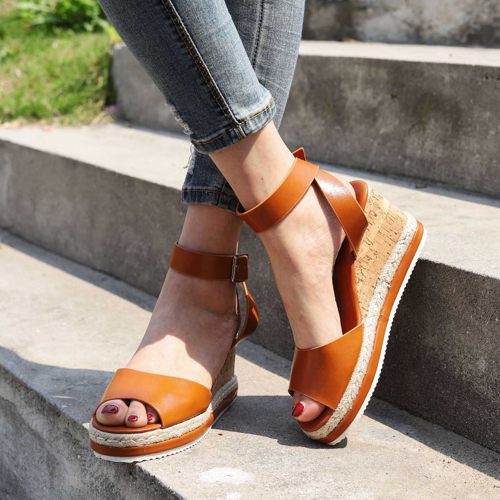 Sandales Compensées Femme Été – Bouche De Poisson Confort, Boucle Élégante, Semelle Wedge Pour Pieds Larges, Style Décontracté Plage Et Ville
