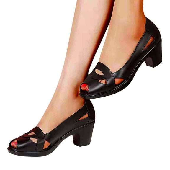 Jacenvly 2024 New Women's Sandals Dress Shoes Sandals Summer Block Heel Low Heel Open Toe Elegant Casual Sandals Black Sandals for Women