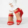 thumbnail image 1 of Jacenvly 2024 New Women's Solid Color Round Toe Wedge Heel Buckle Suede Low Top Sandals Shoes Red Sandals for Women, 1 of 4