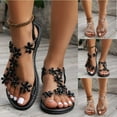 thumbnail image 1 of Jacenvly 2024 New Women's Summer New Large Size Rhinestone Flat Transparent One-Line Strap Sandals Black Sandals for Women, 1 of 9