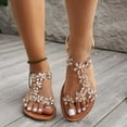 thumbnail image 1 of Jacenvly 2024 New Women's Summer New Large Size Rhinestone Flat Transparent One-Line Strap Sandals Gold Sandals for Women, 1 of 9