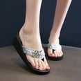 thumbnail image 1 of Jacenvly 2024 New Women's Summer Wedge Heel Flip Flops Sequin Slippers Beach Non-Slip Shoes Silver Sandals for Women Clearance, 1 of 6
